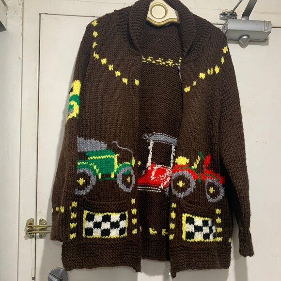 HAND KNITTED GRAPHIC SWEATER CARDIGANS SIZE XL - Picture 6 of 9